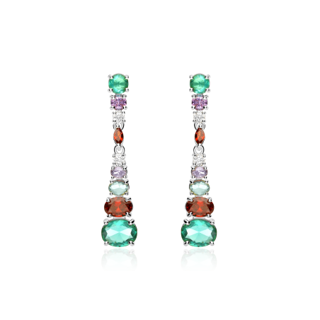 Pendientes Plata baño Perla y piedras "Frida"