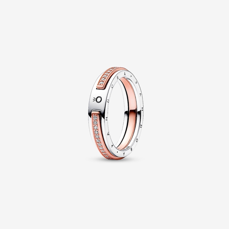 Anillo Pandora Logo y Pavé en Dos Tonos 182773C01