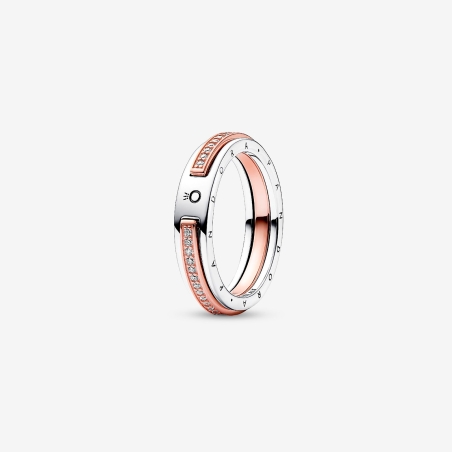 Anillo Pandora Logo y Pavé en Dos Tonos 182773C01