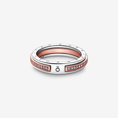 Anillo Pandora Logo y Pavé en Dos Tonos 182773C01