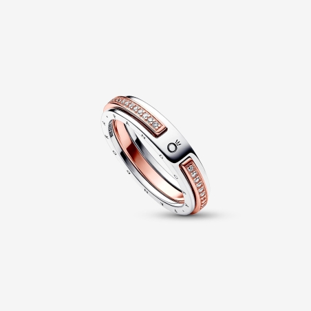 Anillo Pandora Logo y Pavé en Dos Tonos 182773C01