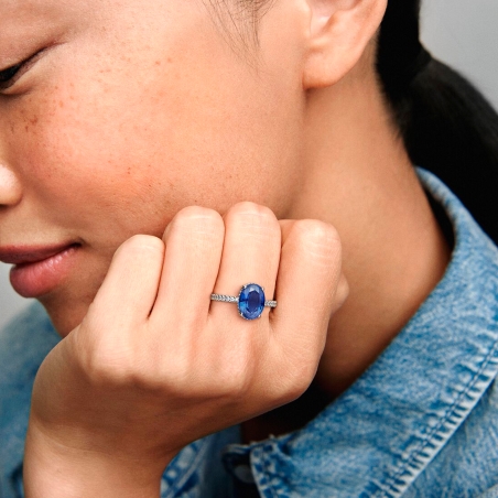 Anillo Pandora Cristal Azul Ovalado 190056C01