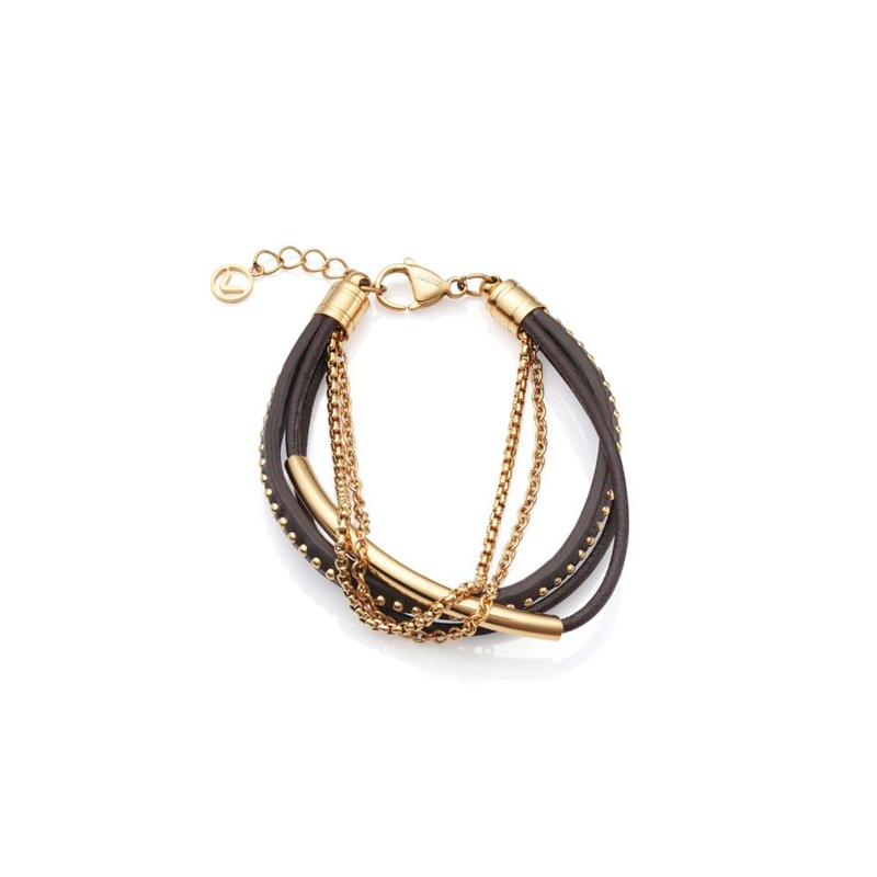 Pulsera Viceroy Acero Dorado Multitiras Y Piel Marrón 75304P01011