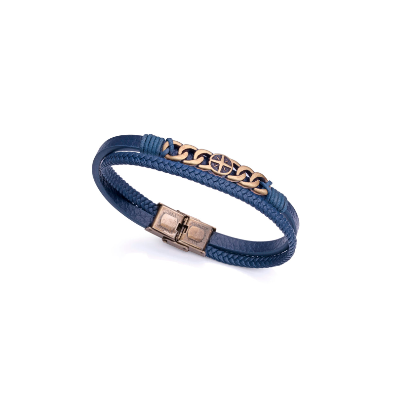 Pulsera Viceroy Magnum Acero IP Latón Y Cuero Azul 1483P01013