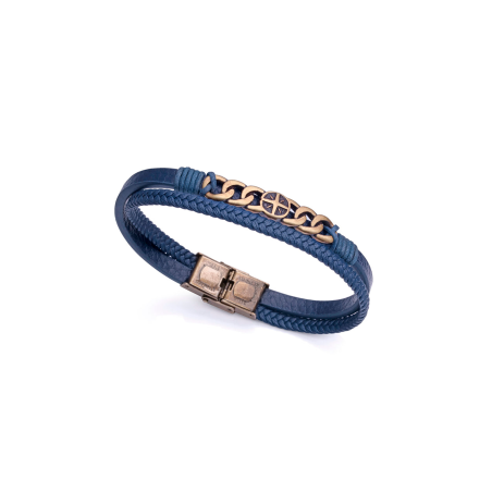 Pulsera Viceroy Magnum Acero IP Latón Y Cuero Azul 1483P01013