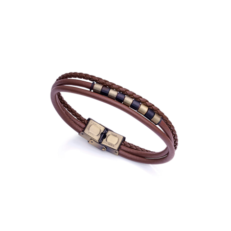 Pulsera Viceroy Magnum Acero IP Latón Y Cuero Marrón 1482P01011