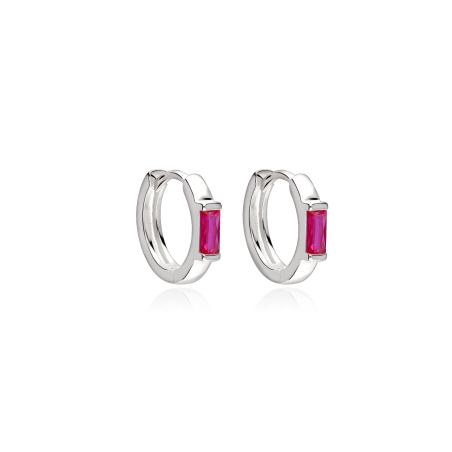 Aros Plata primera ley y circonita fucsia "Sukoshi"