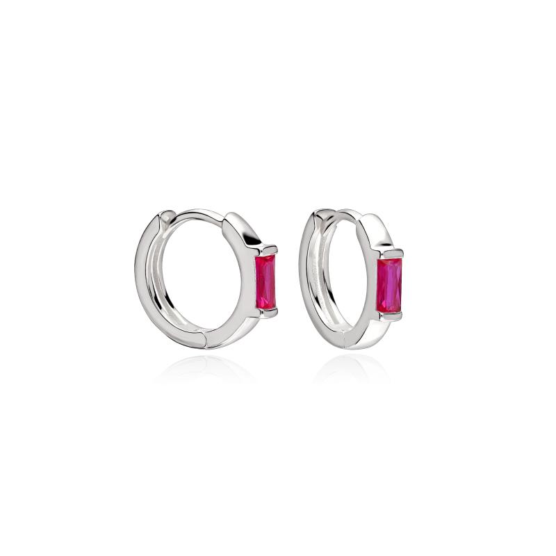 Aros Plata primera ley y circonita fucsia "Sukoshi"