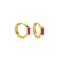 Aros Plata primera ley y circonita fucsia "Sukoshi"