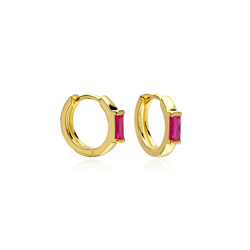 Aros Plata Primera Ley Y Circonita Roja "Sukoshi"