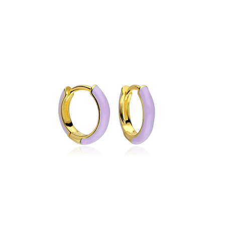 Aros Plata baño oro y esmalte violeta "Suchim"