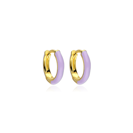 Aros Plata baño oro y esmalte violeta "Suchim"