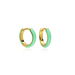 Aros Plata baño oro y esmalte verde "Suchim"