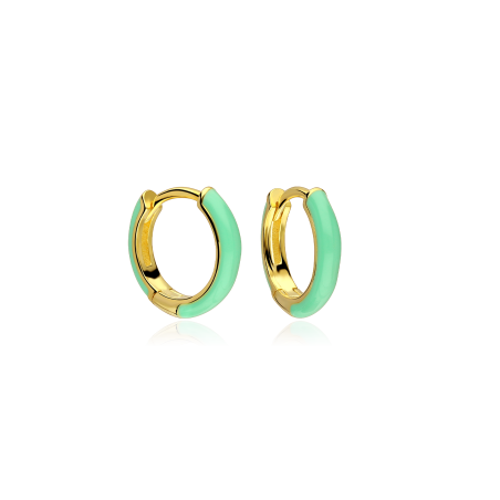 Aros Plata baño oro y esmalte verde "Suchim"