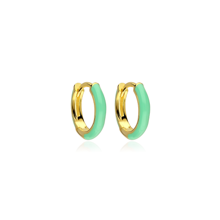Aros Plata baño oro y esmalte verde "Suchim"