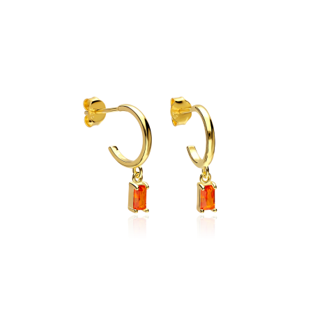 Aros Plata baño y circonitas naranjas "Gelatto"