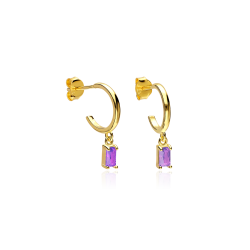 Aros Plata baño y circonitas violetas "Gelatto"