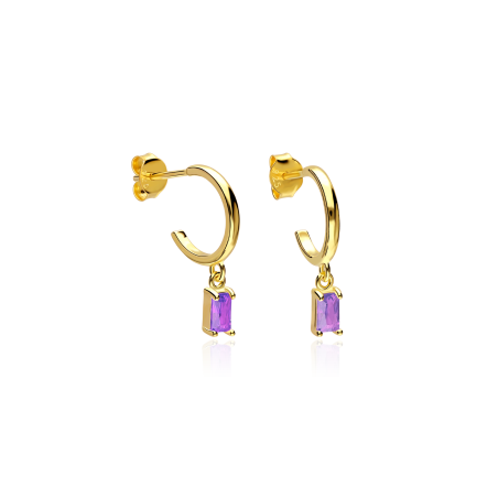 Aros Plata baño y circonitas violetas "Gelatto"