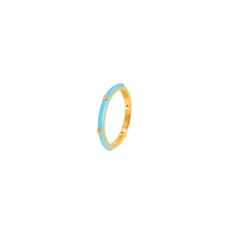 Anillo Lotus Silver Plata Baño Oro Esmalte Azul LP3577-3/114