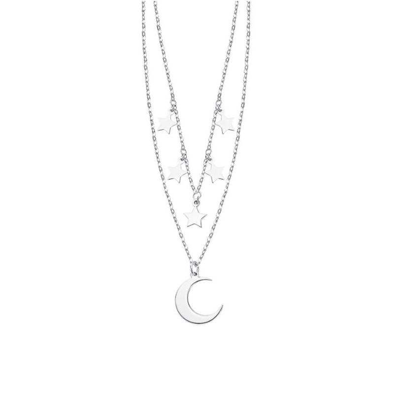 Collar Lotus Silver Doble Luna Y Estrellas LP3258-1/1