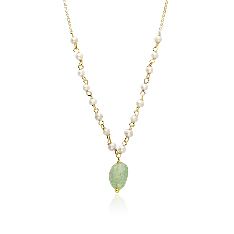 Gargantilla Plata y baño Oro perlas "Grün"