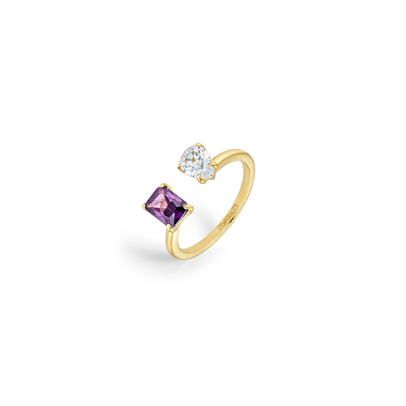 Anillo Itemporality Abierto Circonitas Blanca Y Amatista SRN-204-129