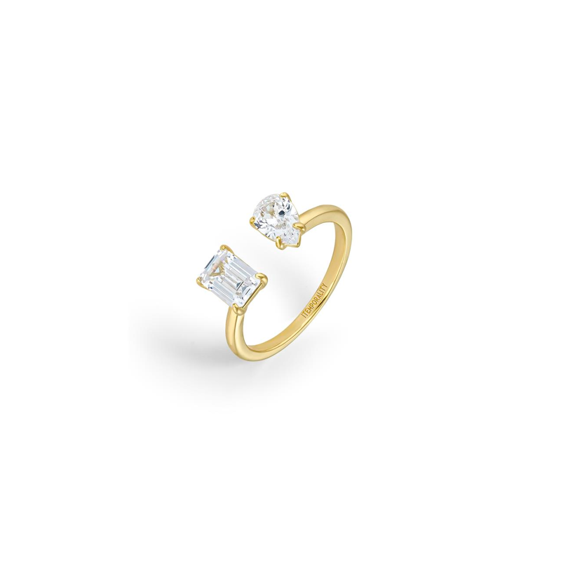 Anillo Itemporality Abierto Plata Baño Oro  Circonitas SRN-201-129