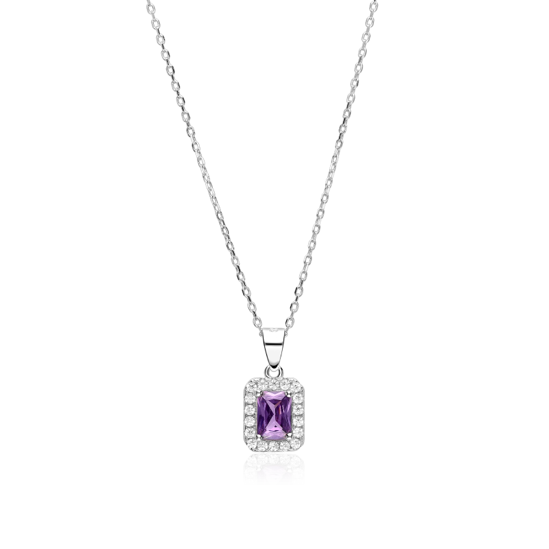 Gargantilla plata y circonitas morada "Austen"