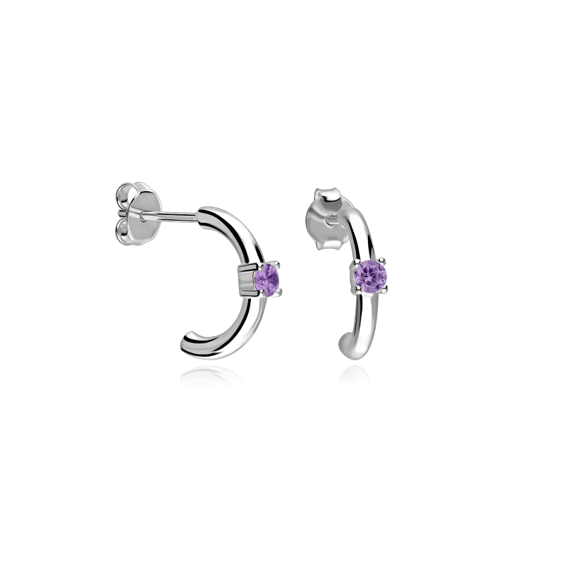 Pendientes Plata primera ley y circonita lila "Maily"
