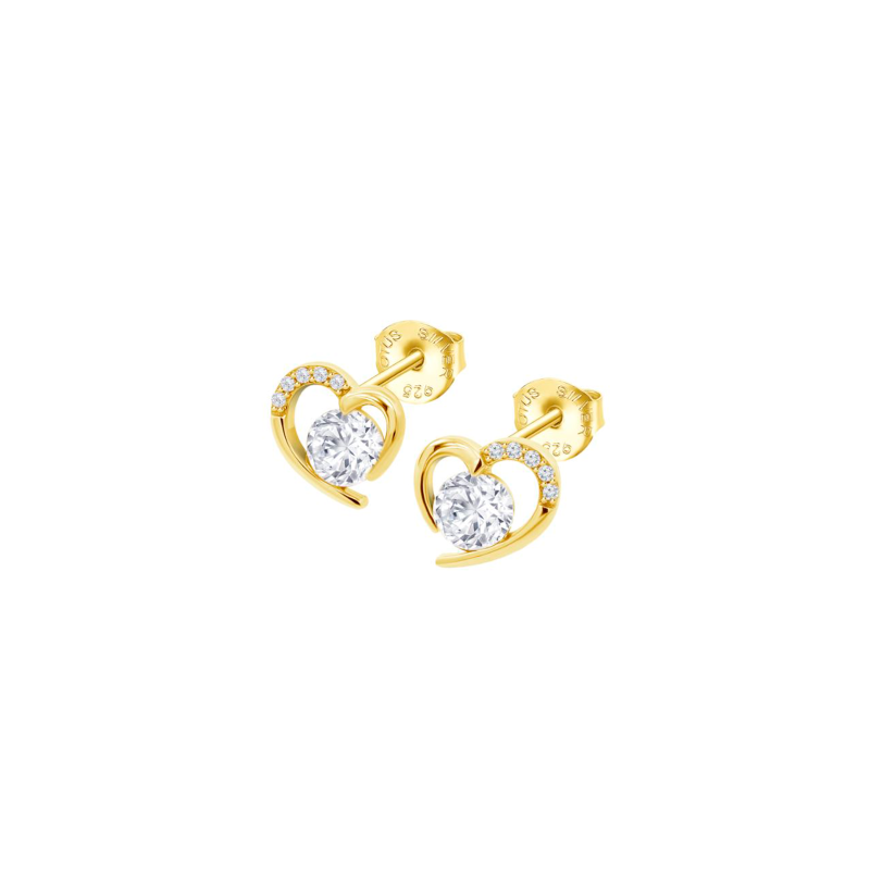 Pendientes Lotus Silver Baño Oro Corazón Abierto Circonitas LP3106-4/4