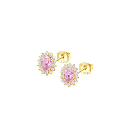 Pendientes Lotus Silver Plata Baño Oro Y Circonitas Rosas LP3459-4/8