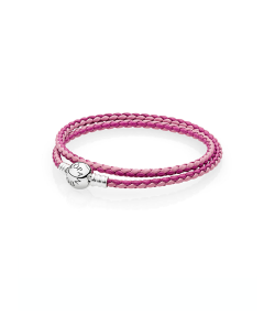 Voluntario oído Iluminar Pulsera PANDORA Doble de Cuero Rosa 590747CPMX