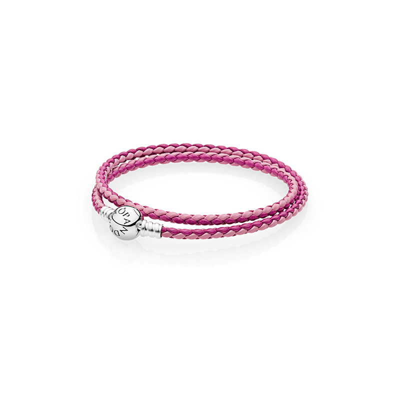 Suelto impulso Nuclear Pulsera PANDORA Doble de Cuero Rosa 590747CPMX