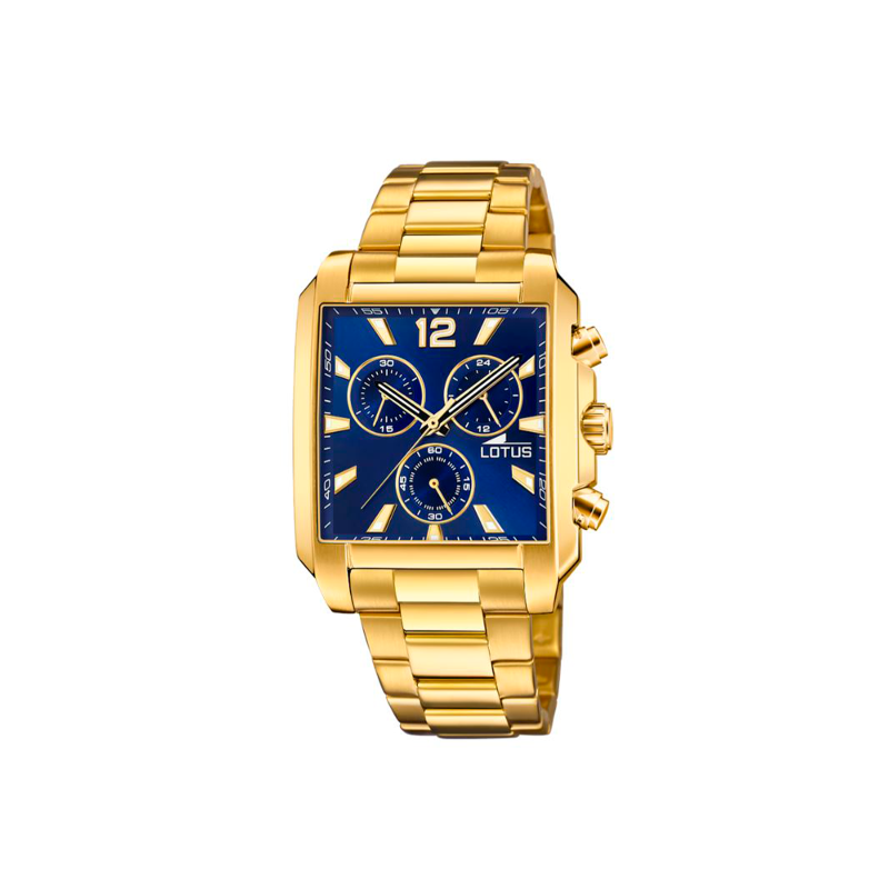 Reloj Lotus Square Series Acero Dorado Esfera Azul 18853/2