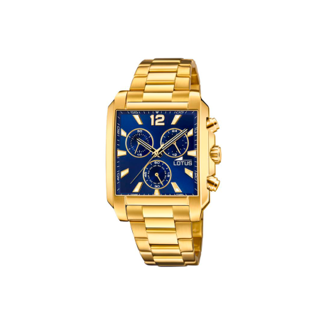 Reloj Lotus Square Series Acero Dorado Esfera Azul 18853/2