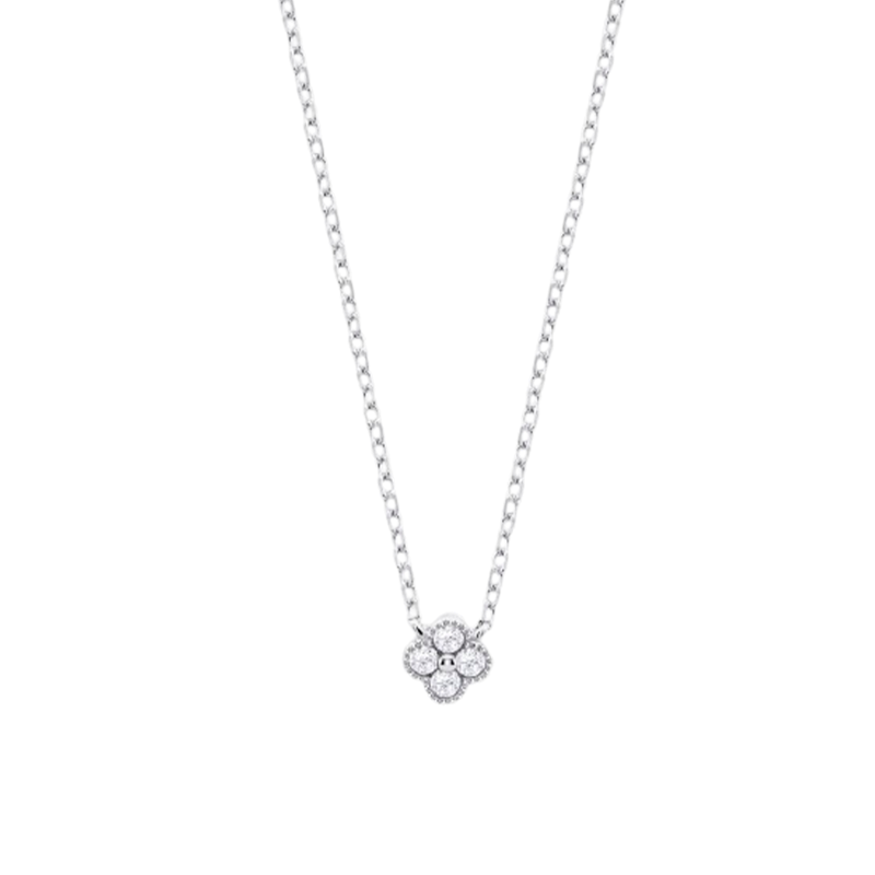 Collar Lotus Silver Trendy Trébol Y Circonitas LP3889-1/1