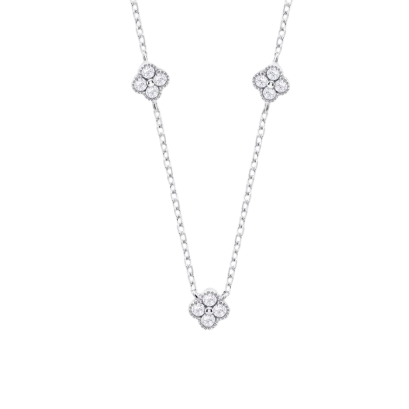 Collar Lotus Silver Trendy Tréboles Y Circonitas LP3889-1/2