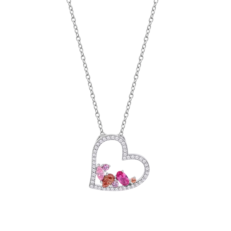 Collar Lotus Silver Corazón Y Circonitas Multicolor LP3914-1/1