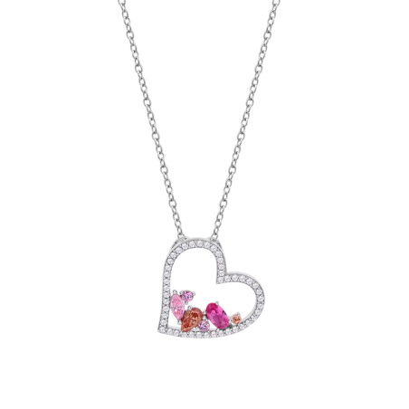Collar Lotus Silver Corazón Y Circonitas Multicolor LP3914-1/1