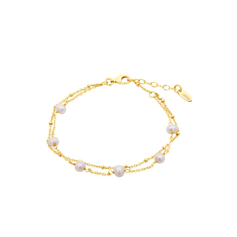 Pulsera Lotus Silver Baño Oro Y Perlas Doble Cadena LP3477-2/2