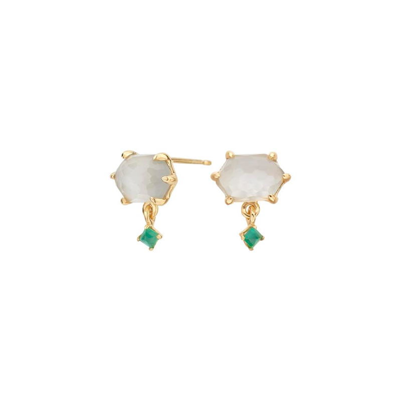 Pendientes Itemporality Baño Oro Piedra Lunar Y Onix SEA-210-128-UU