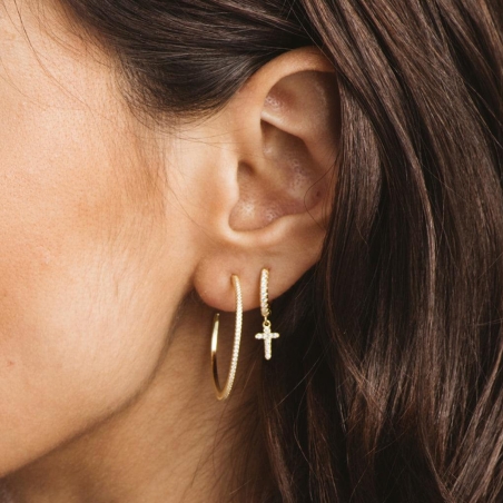 Pendientes Itemporality Baño Oro Aro Cruz Y Circonitas SEA-201-184-UU