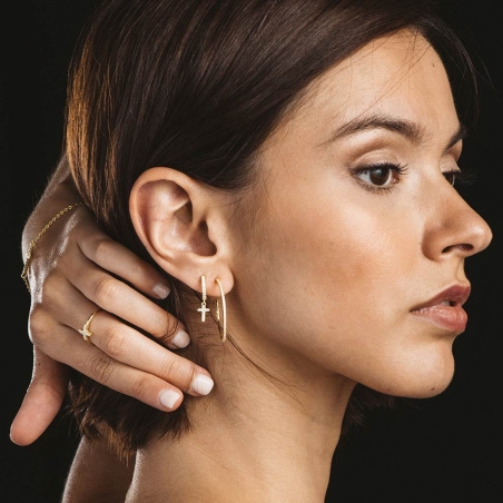 Pendientes Itemporality Baño Oro Aro Cruz Y Circonitas SEA-201-184-UU
