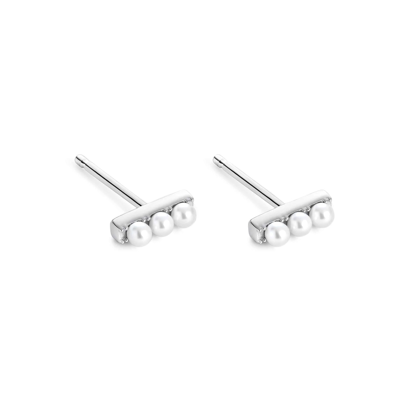 Pendientes Itemporality Plata Baño Rodio Barrita Perlas SEA-120-343-UU