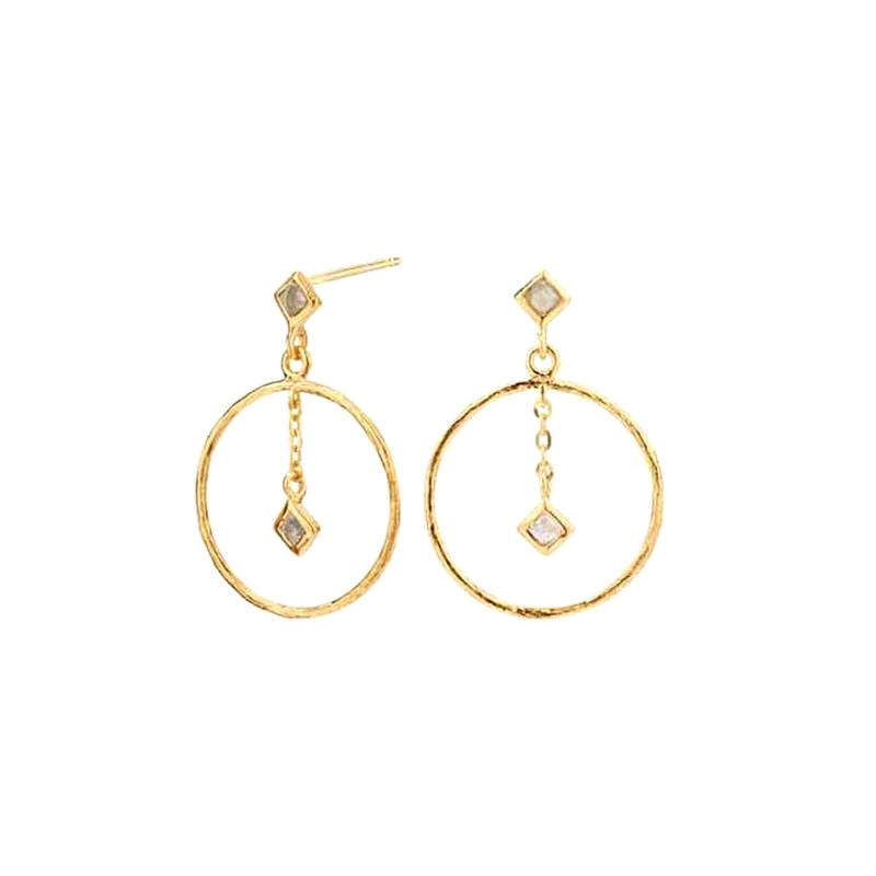 Pendientes Itemporality Baño Oro Aro Y Piedra Lunar SEA-210-146-UU