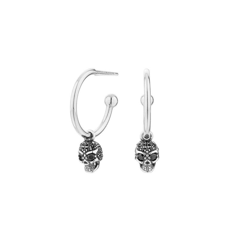 Pendientes Itemporality Plata Aro Calavera Negra SEA-102-057-UU