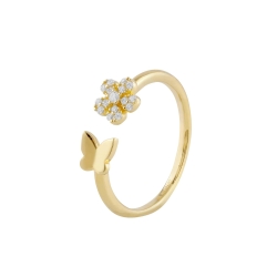 Anillo Itemporality Plata Abierto Flor Y Mariposa SRN-201-101
