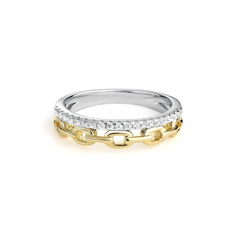 Anillo Itemporality Plata Bicolor Eslabones Y Circonitas SRN-401-109