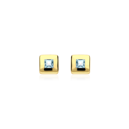 Pendientes Oro 18k y Circonita Aguamarina "Kare"