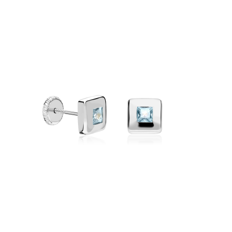 Pendientes Oro Blanco 18k y Circonita Aguamarina "Kare"